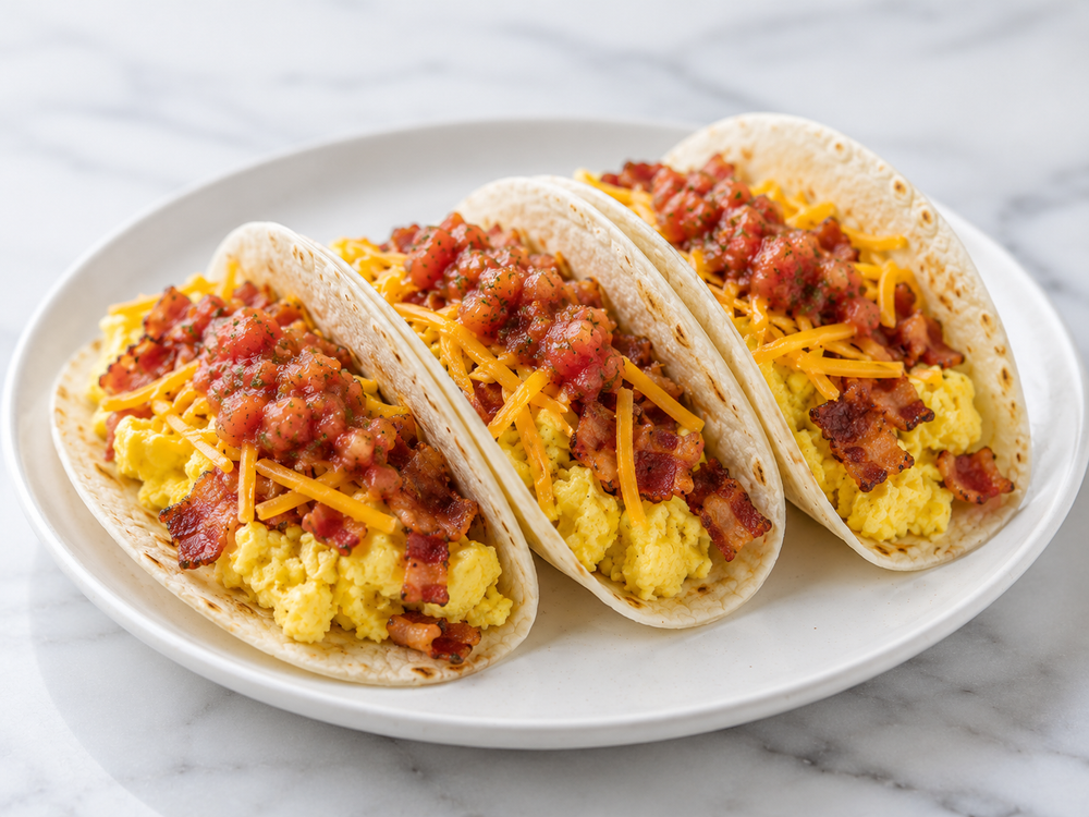 Bacon Cheddar Egg Breakfast Tacos