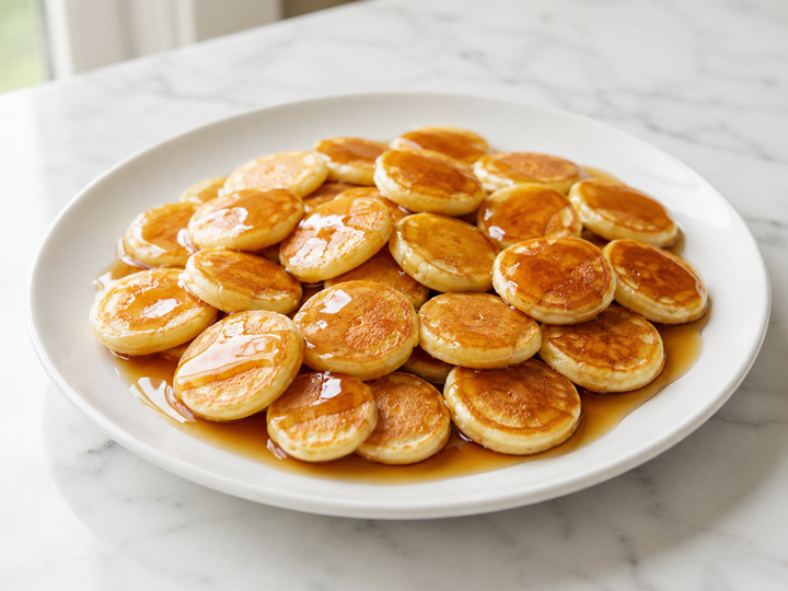 Bite-Sized Pancakes with Maple Syrup