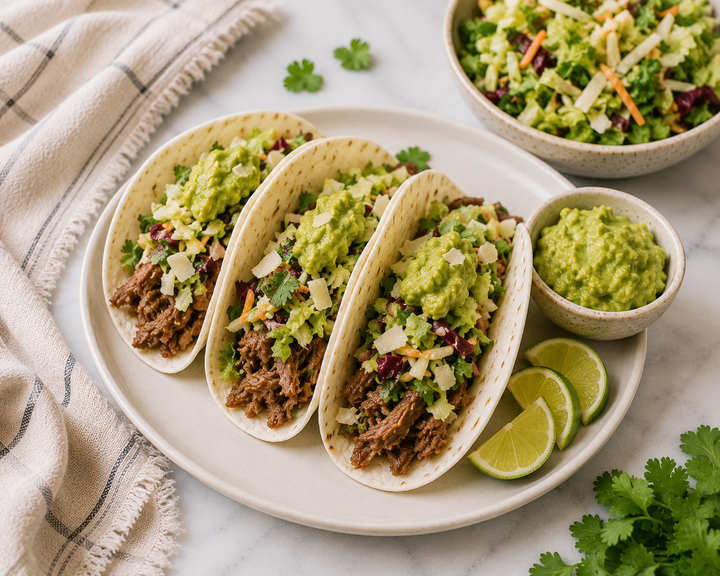 Carnitas Tacos with Guacamole & Chopped Salad