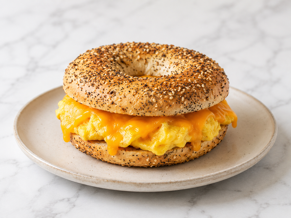 Cheddar Scrambled Egg Everything Bagels