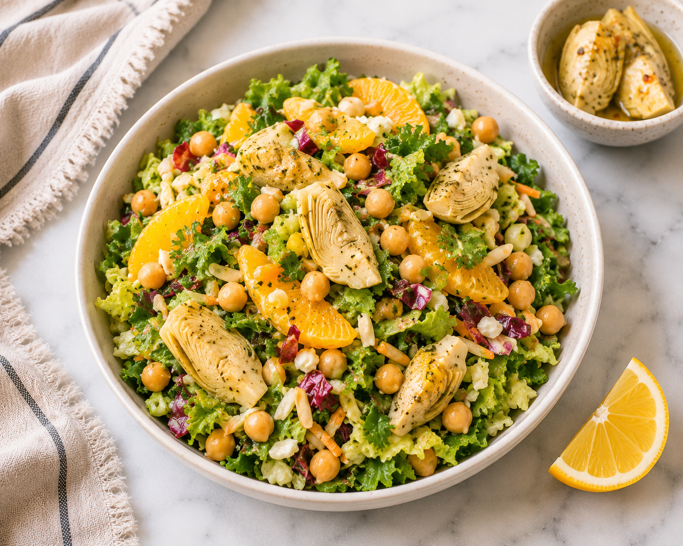 Honey Citrus Chickpea Salad with Marinated Artichokes